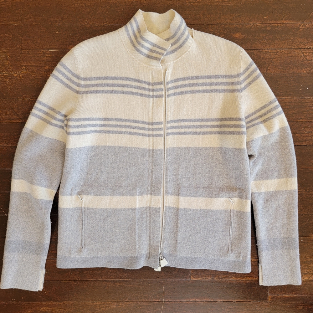 NWT Akris Cashmere Striped Zip-Up Cardigan Jacket